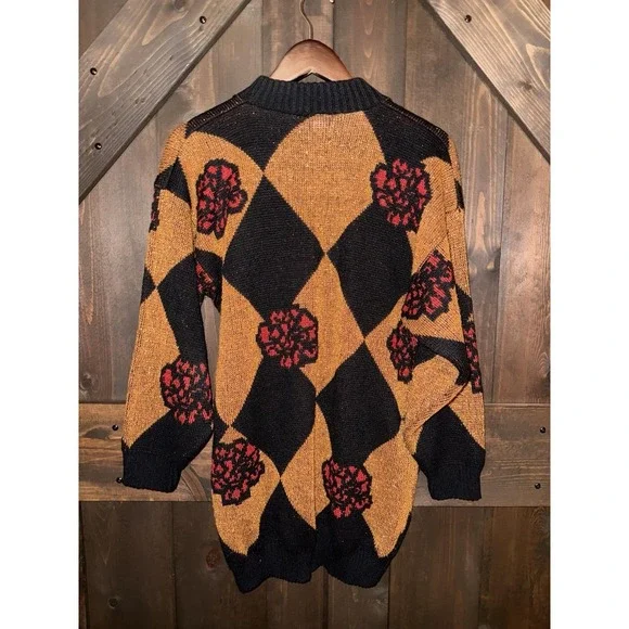 VTG Dana Scott Sweater Womens Sz M Red Gold Metallic Oversized USA - Picture 4 of 4